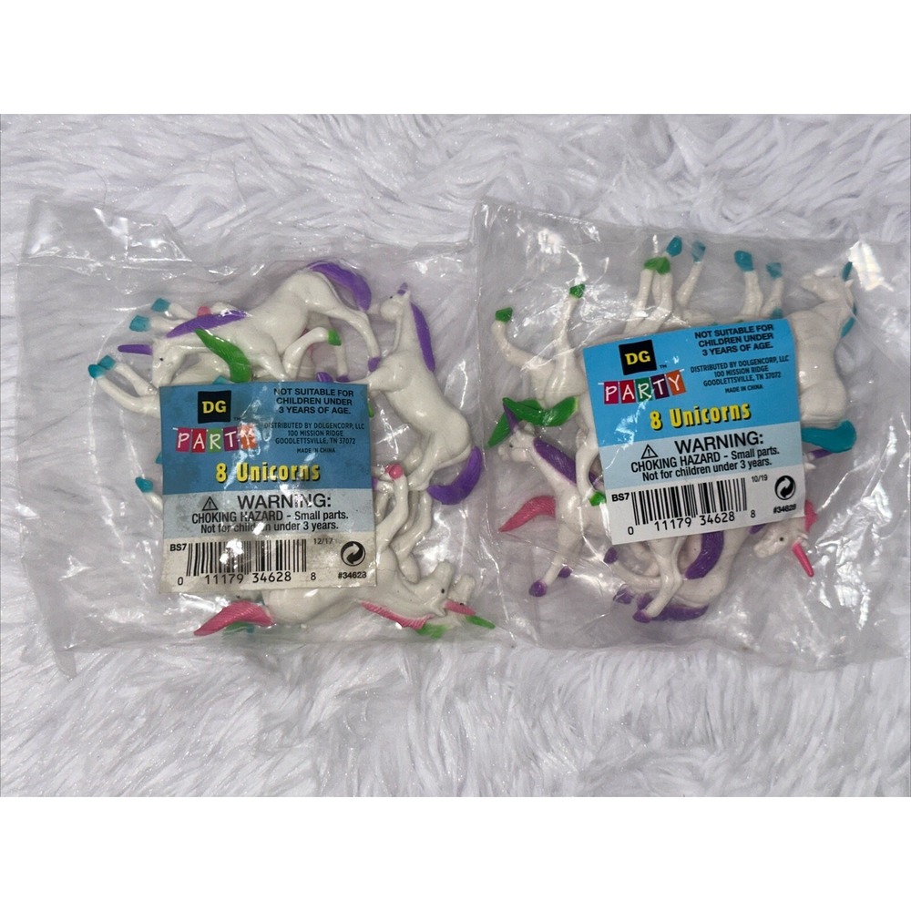 DG Party 8 Unicorns Figure Set White Multi Color Plastic Toy Favors 2 Packs 16ct